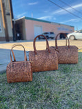 Medium Tan Floral Tooled Leather Speedy Duffle Bag