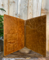 Tan Boot-Stitch Tooled Leather Planner/Portfolio