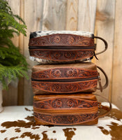Tan Tooled & Leather Toiletry Bag