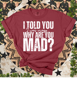 I Told You I Was Crazy Why Are You Mad Tee
