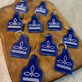 Navy BootStitch & Cowhide Keychain