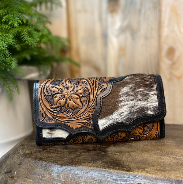 Half Cowhide & Tooled Leather Women's Wallet