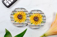 Sunflower Car Coasters (Set of 2 Rubber or Sandstone Car Coasters)