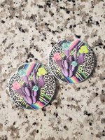 Leopard Serape Cactus Car Coasters (Set of 2 Rubber or Sandstone Car Coasters)