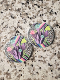 Leopard Serape Cactus Car Coasters (Set of 2 Rubber or Sandstone Car Coasters)
