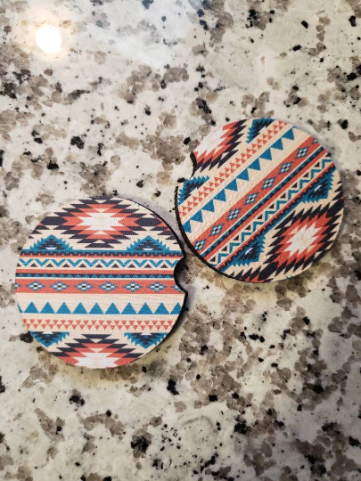 Mayan Car Coasters (Set of 2 Rubber or Sandstone Car Coasters)