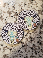 Aztec Steer Head Car Coasters (Set of 2 Rubber or Sandstone Car Coasters)
