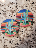 Serape 3 Cactus Car Coasters (Set of 2 Rubber or Sandstone Car Coasters)