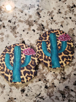 Leopard Teal Cactus Car Coasters (Set of 2 Rubber or Sandstone Car Coasters)