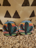 Serape Cactus Car Coasters (Set of 2 Rubber or Sandstone Car Coasters)