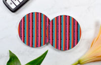 Neon Serape Blanket Car Coasters (Set of 2 Rubber or Sandstone Car Coasters)