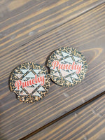 Leopard Punchy Car Coasters (Set of 2 Rubber or Sandstone Car Coasters)