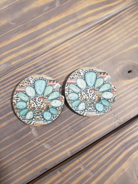 Leopard Squash Blossom Car Coasters (Set of 2 Rubber or Sandstone Car Coasters)