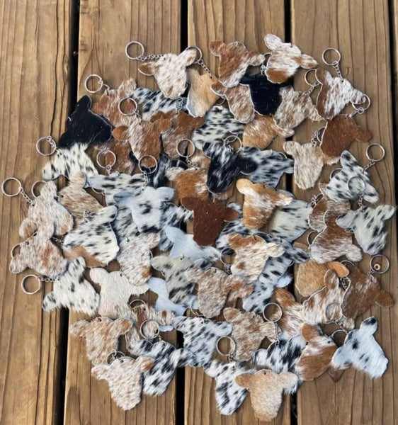 Cowhide Cow Head Keychains