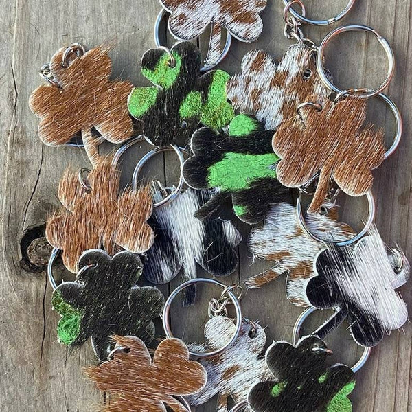 Cowhide Shamrock Keychains