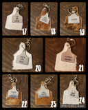 Cowhide Cattle Tag Keychain + Stamped Tag << 1-70 >> | Rodeo Accessory Hair On Hide Cow Tag Western Boho Cowgirl Keychain