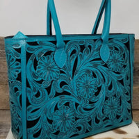 Leather Floral Tote - Virginia Handbag