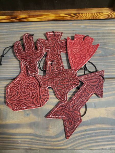 Cowhide/Leather Freshie - Red Tooled